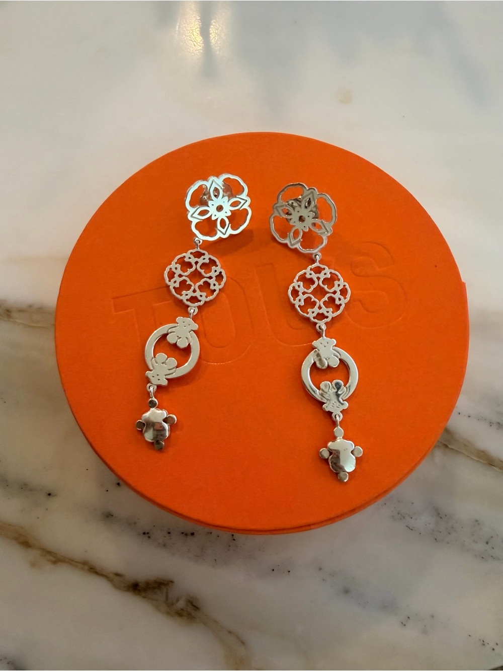 Tous Silver Floral Link Drop Earrings - Silver